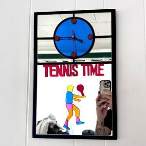 Vintage 80s Colorful Cut Glass Pop Art Tennis Mirrored Wall Clock